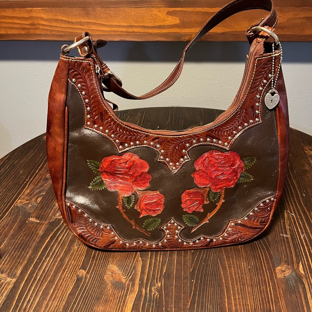 American West tooled rose purse